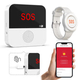 Sanjie Smart caregiver call system with phone alerts, share function, rechargeable receiver, and waterproof call/watch buttons. Ideal for elderly, disabled, or patients.