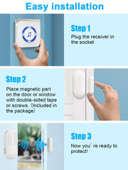 Door Chime,Wireless Door Sensor SanJie Door Alarm Chime with 55 Chimes 5 Adjustable Volume Mute Mode for Business/Home/Store,Door Open Sensor with 1000ft Range LED Indicators 1 Receiver +4 Sensors