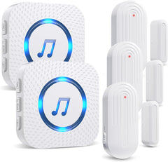 Door Chime,Wireless Door Sensor SanJie Door Alarm Chime with 55 Chimes 5 Adjustable Volume Mute Mode for Business/Home/Store,Door Open Sensor with 1000ft Range LED Indicators 1 Receiver +4 Sensors