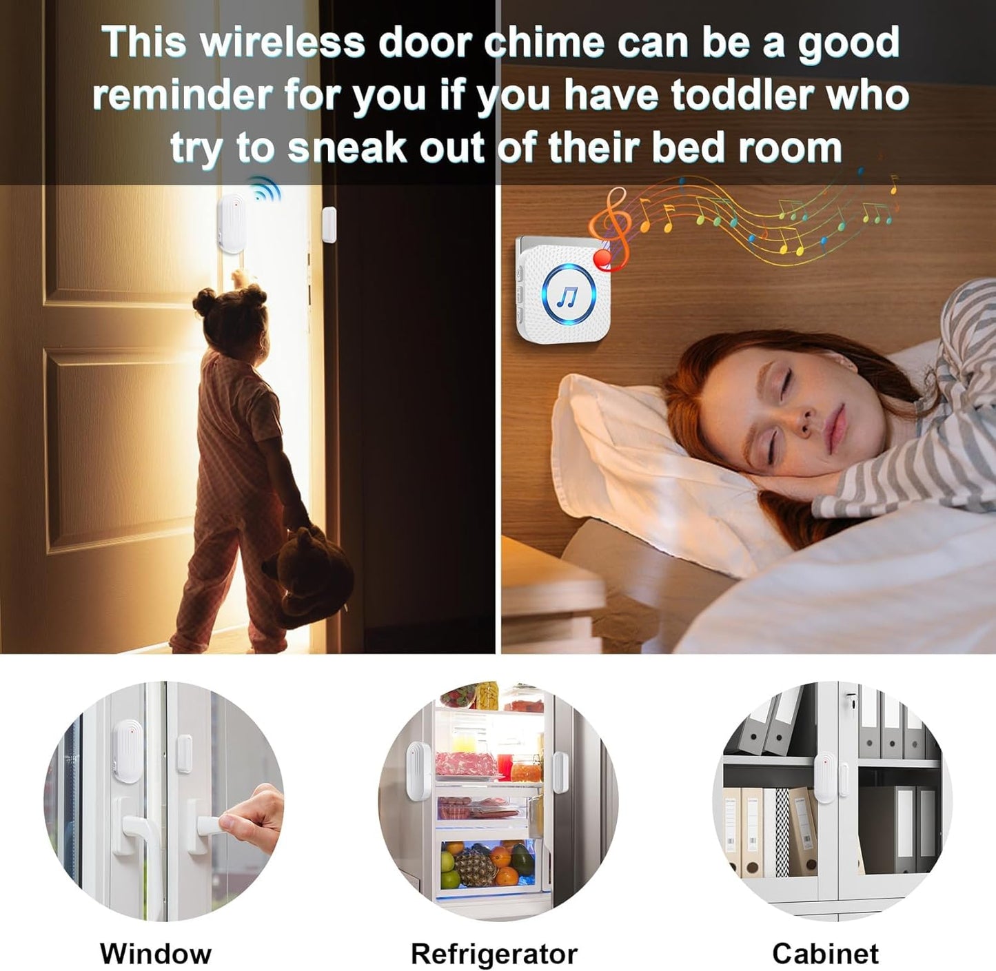 SanJie Doorbell,Door Open Contact Sensor Alarm,Applicable to Business/Store/Family/Office,600 Foot Range,55 One Ringtone,5 One Adjustable Volume,2 One Receiver + 2 One Sensor