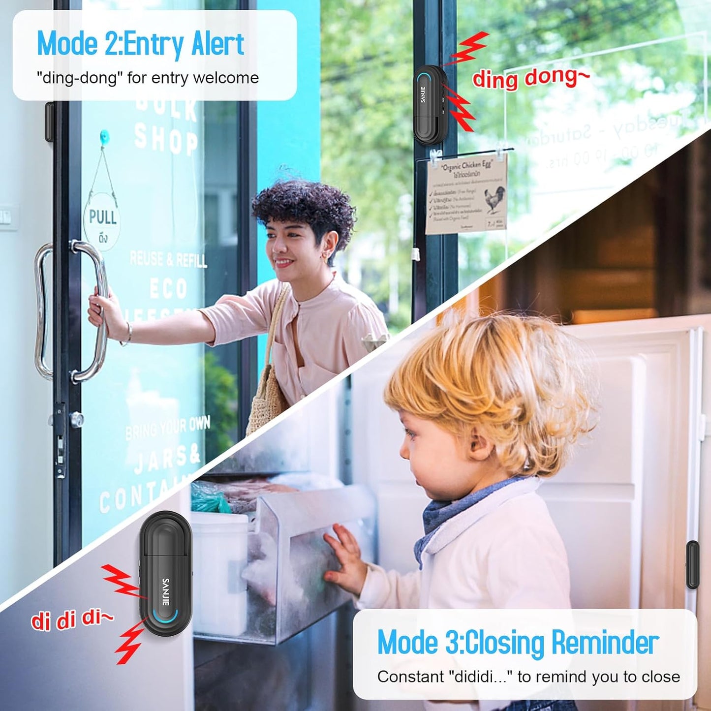 Pool Door Alarms for Home Security Loud, 0-120 Db Volume Ajustable with 4 Modes, Wireless Door Alarm with Remote for Kids Safety/Dementia Patients/Home/Pool (2 Sensor &amp; 1 Remote)