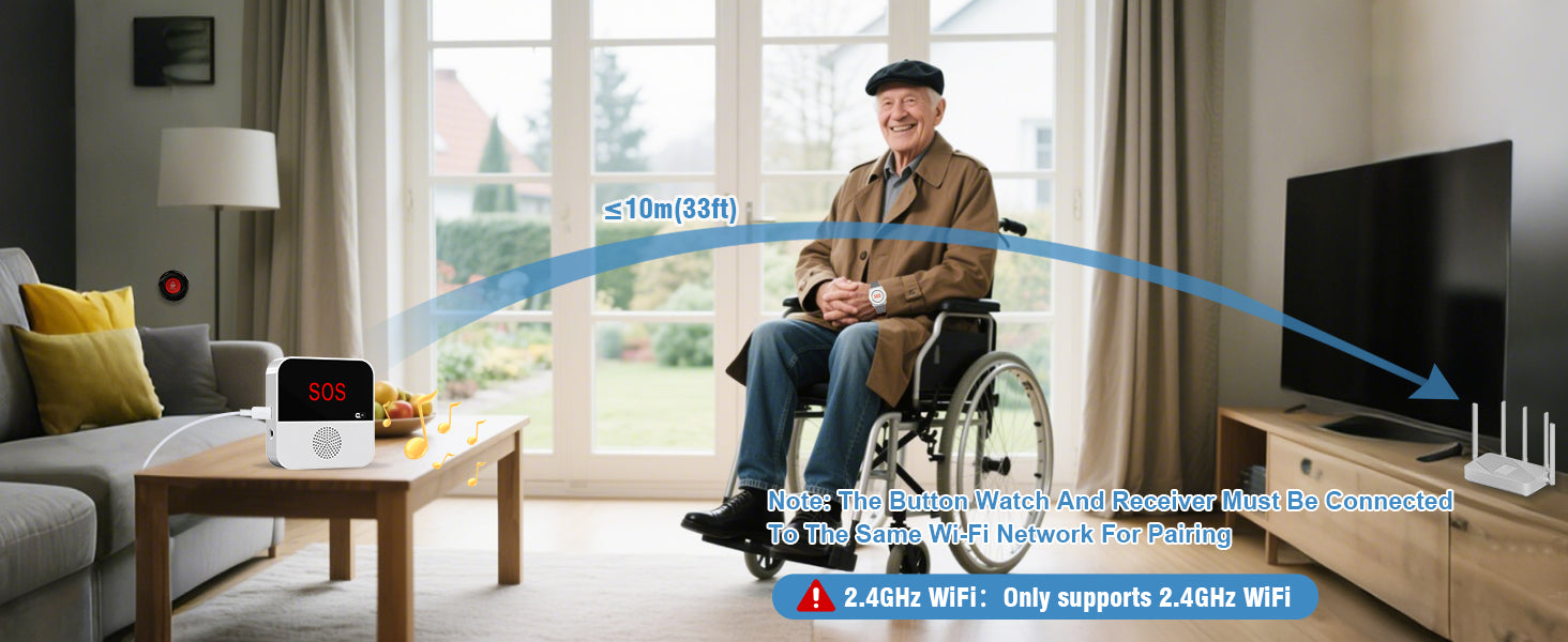 Sanjie Best WiFi Caregiver Pager with Call Button & Watch – Emergency Alert System for Seniors, Disabled, Elderly – Tuya App Remote Alarm & Notification Anywhere