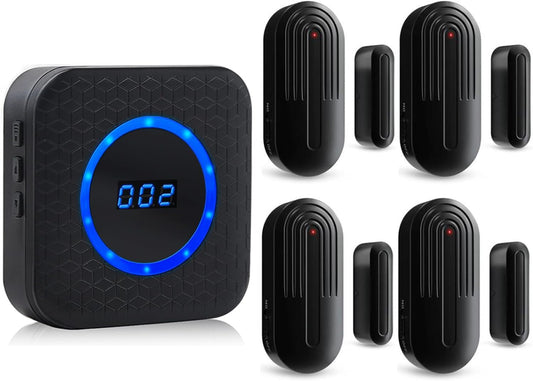 Wireless Door Chime for Business Home Office When Entering Door Alarms When Opened Door Entry Chime with 800Ft Range 55 Chimes 5 Volume Levels Door Ringer Alert(1 Receiver &amp; 4 Sensor)