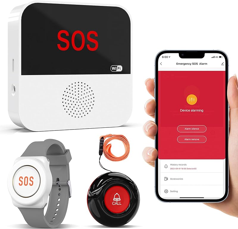 Sanjie Best WiFi Caregiver Pager with Call Button & Watch – Emergency Alert System for Seniors, Disabled, Elderly – Tuya App Remote Alarm & Notification Anywhere