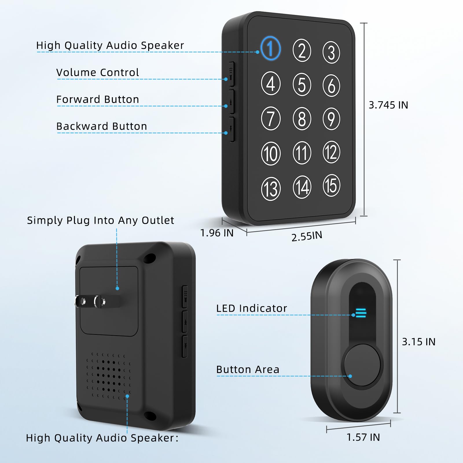 Sanjie Wireless Emergency Call System – 500Ft Range Caregiver Pager with LED Display & 10 Waterproof Buttons