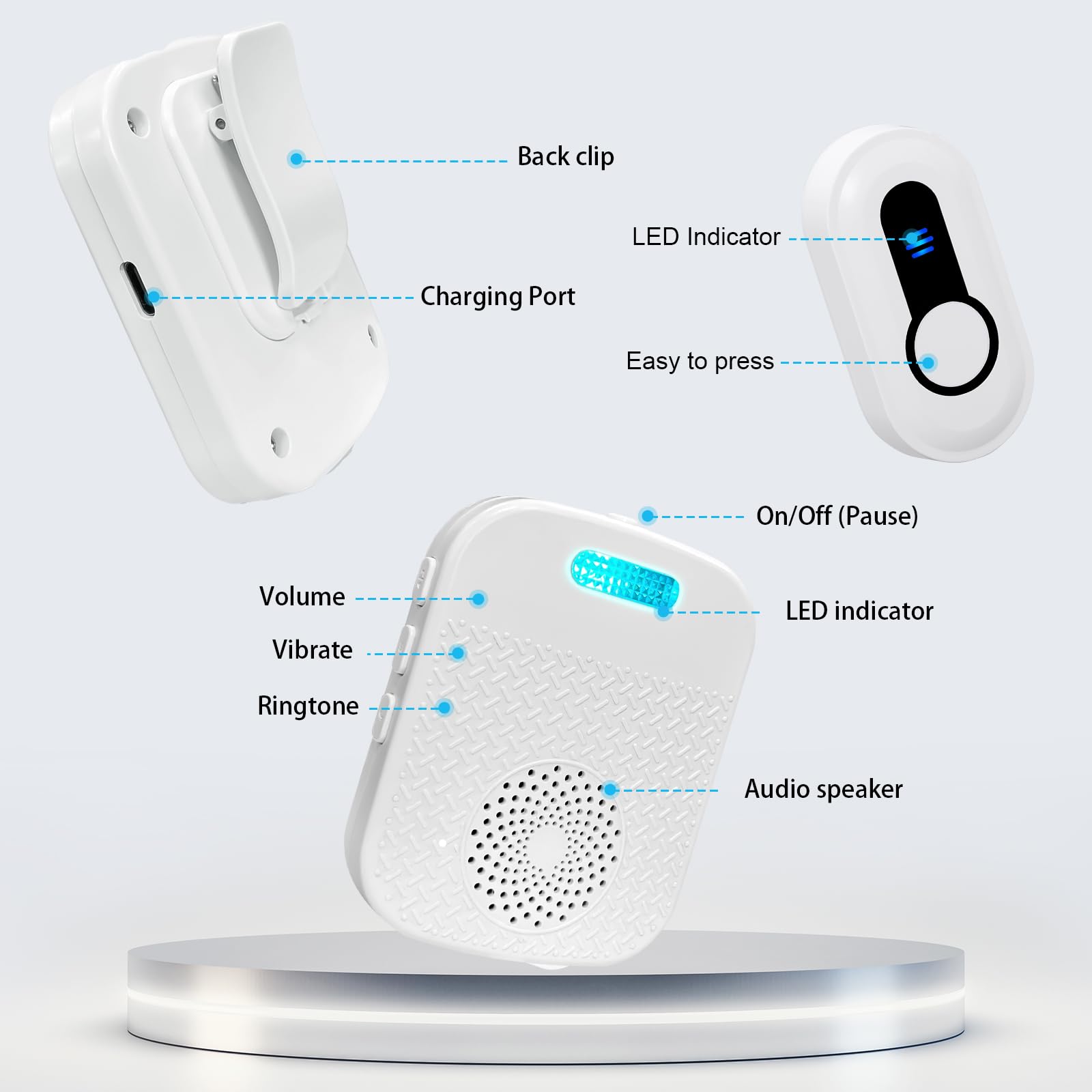 Sanjie Portable Rechargeable Elderly Call Button System with 328Ft Range