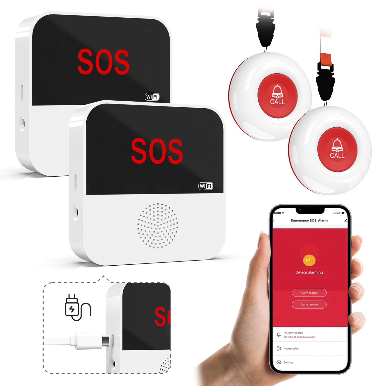 Sanjie Smart WiFi Caregiver Pager with Call Button – Rechargeable Alert System for Elderly, Seniors, Patients, Disabled – TUYA App, Waterproof, No Monthly Fee
