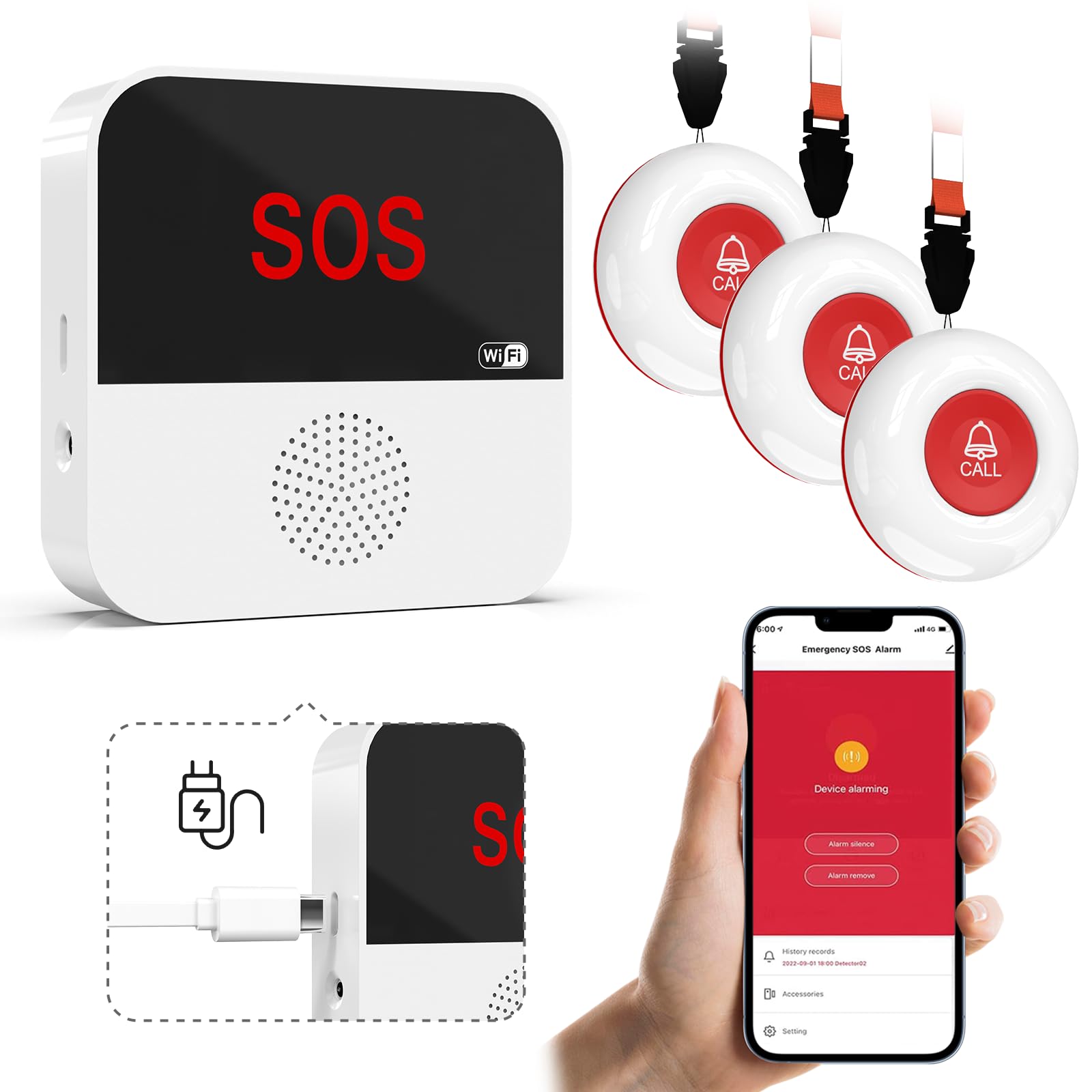 Sanjie Smart WiFi Caregiver Pager with Call Button – Rechargeable Alert System for Elderly, Seniors, Patients, Disabled – TUYA App, Waterproof, No Monthly Fee