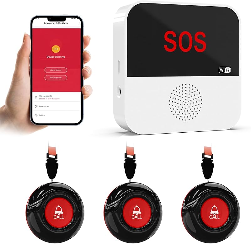 Sanjie Best WiFi Caregiver Pager with Call Button & Watch – Emergency Alert System for Seniors, Disabled, Elderly – Tuya App Remote Alarm & Notification Anywhere