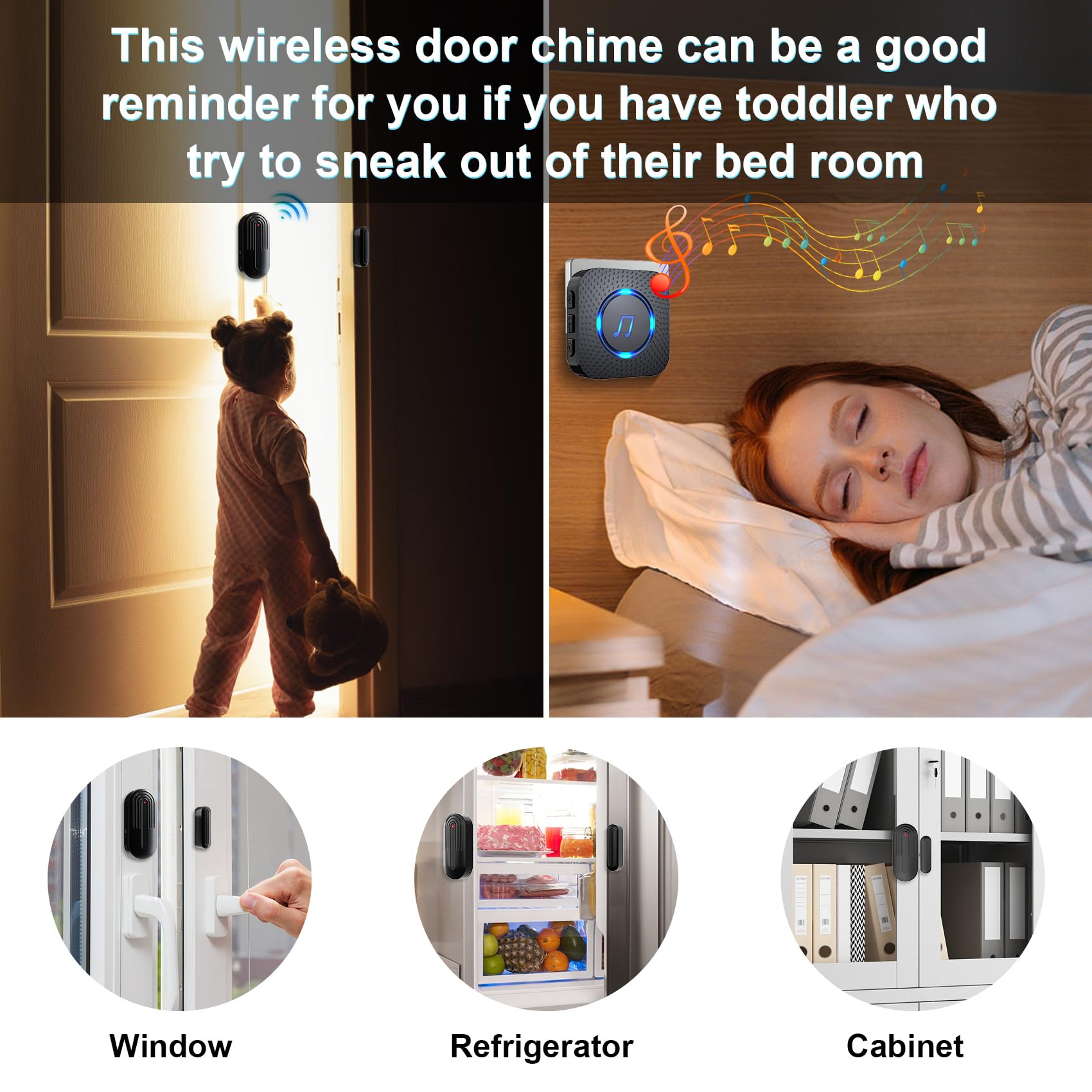 SANJIE Wireless Door Chime Alarm – 500FT Range, 26 Chimes, LED Sensor for Home/Business/Store Entry Alert, 5 Volume Levels & Mute Mode (Black)