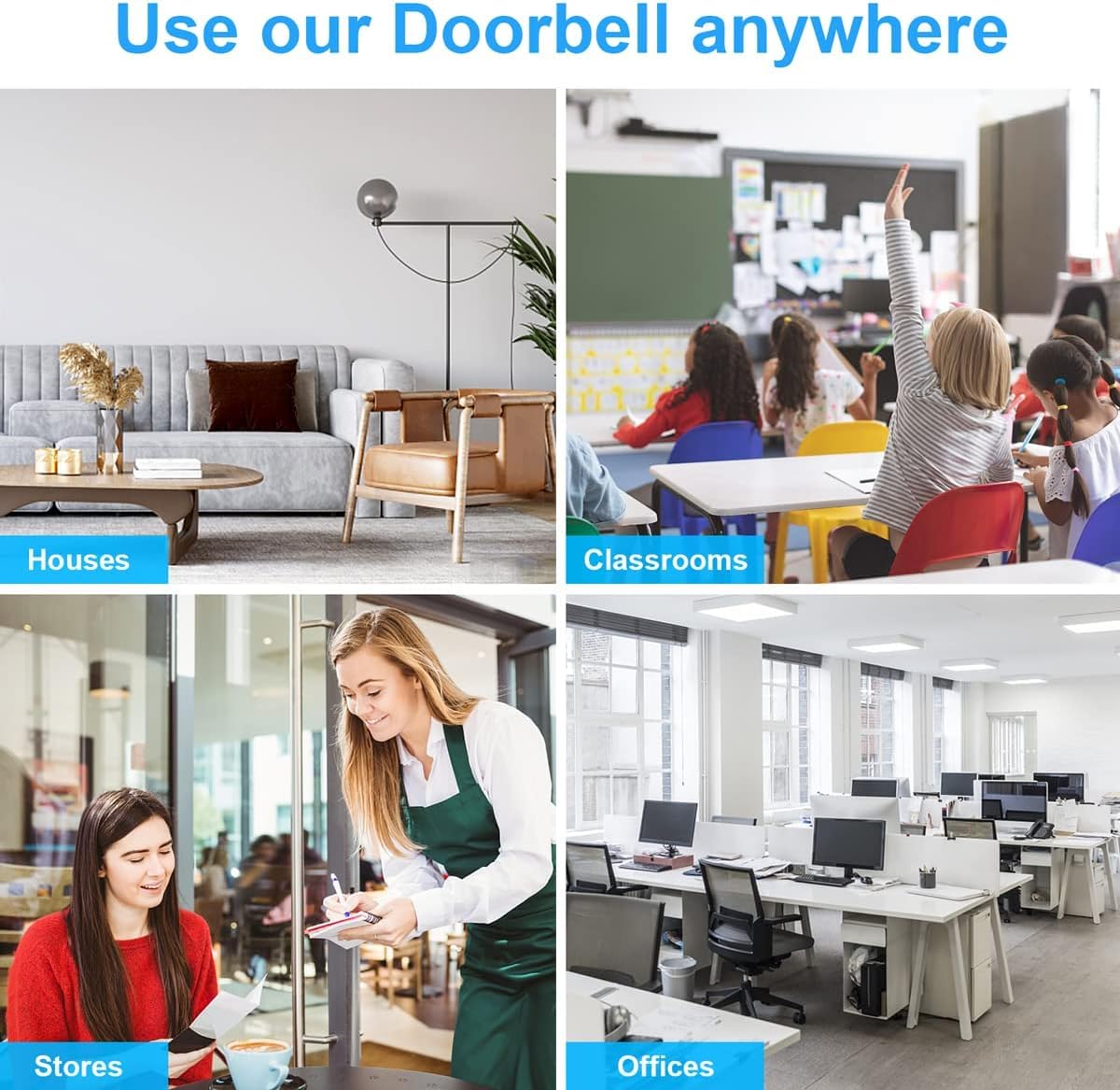 SANJIE Wireless Doorbell Waterproof Chime – 500+ Ft Range, Battery Operated for Home, Classroom, Office & Store