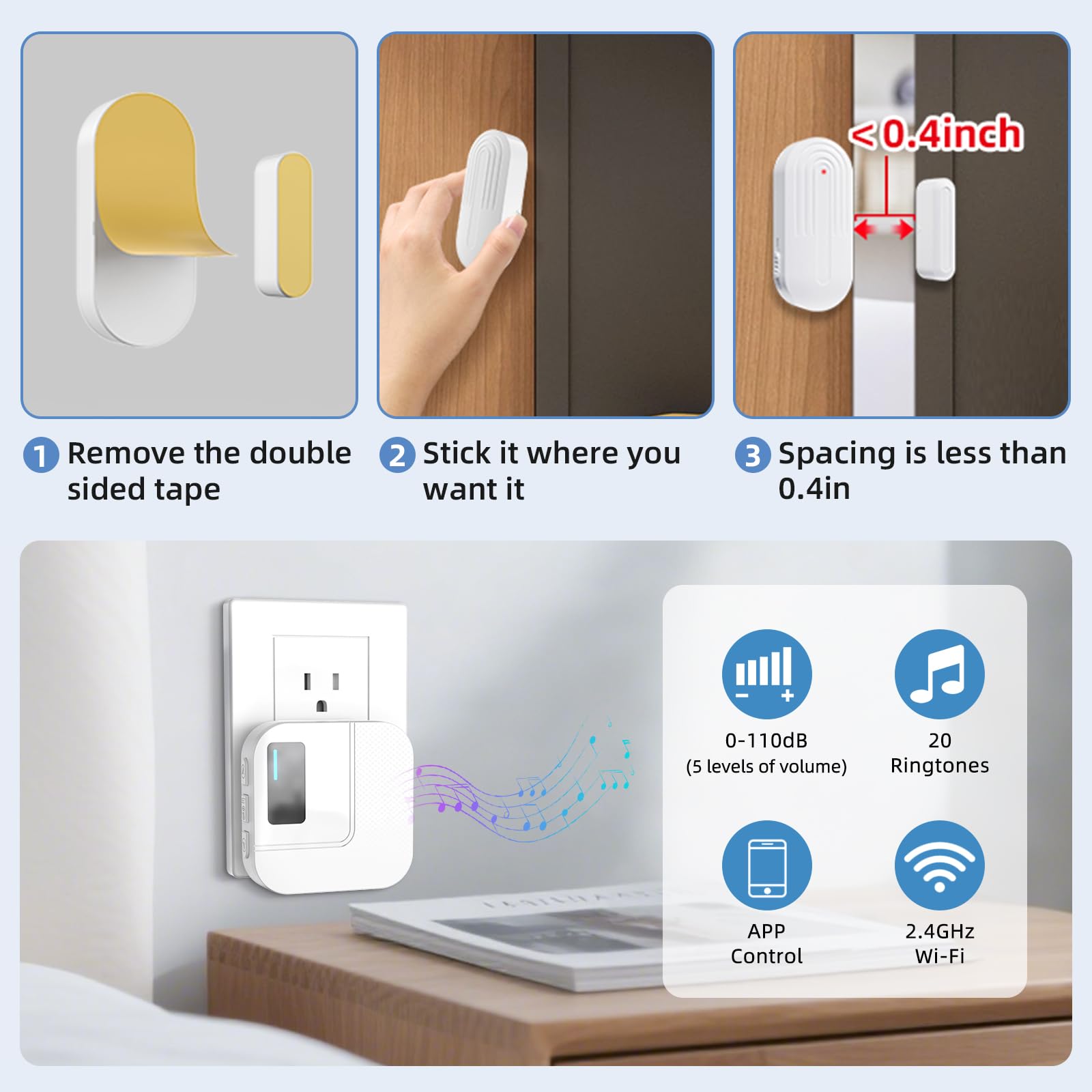 Sanjie WiFi Door Chime Alarm with App Notifications – Smart Door Sensor for Home & Business Security