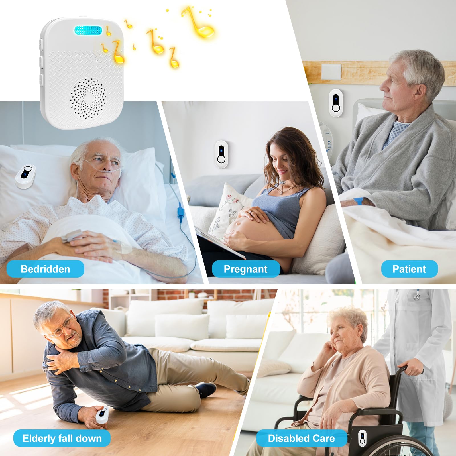 Sanjie Portable Rechargeable Elderly Call Button System with 328Ft Range