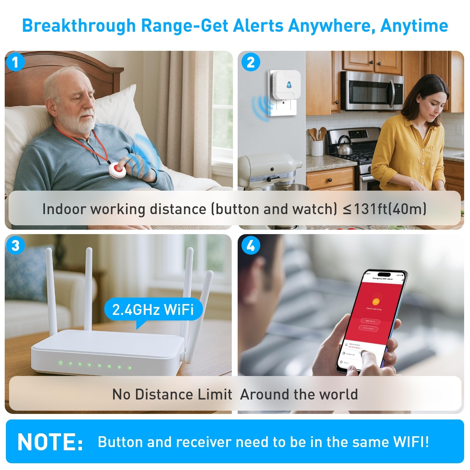 Sanjie WiFi Caregiver Pager with Emergency Call Buttons – APP Alerts for Seniors, Disabled & Remote Care