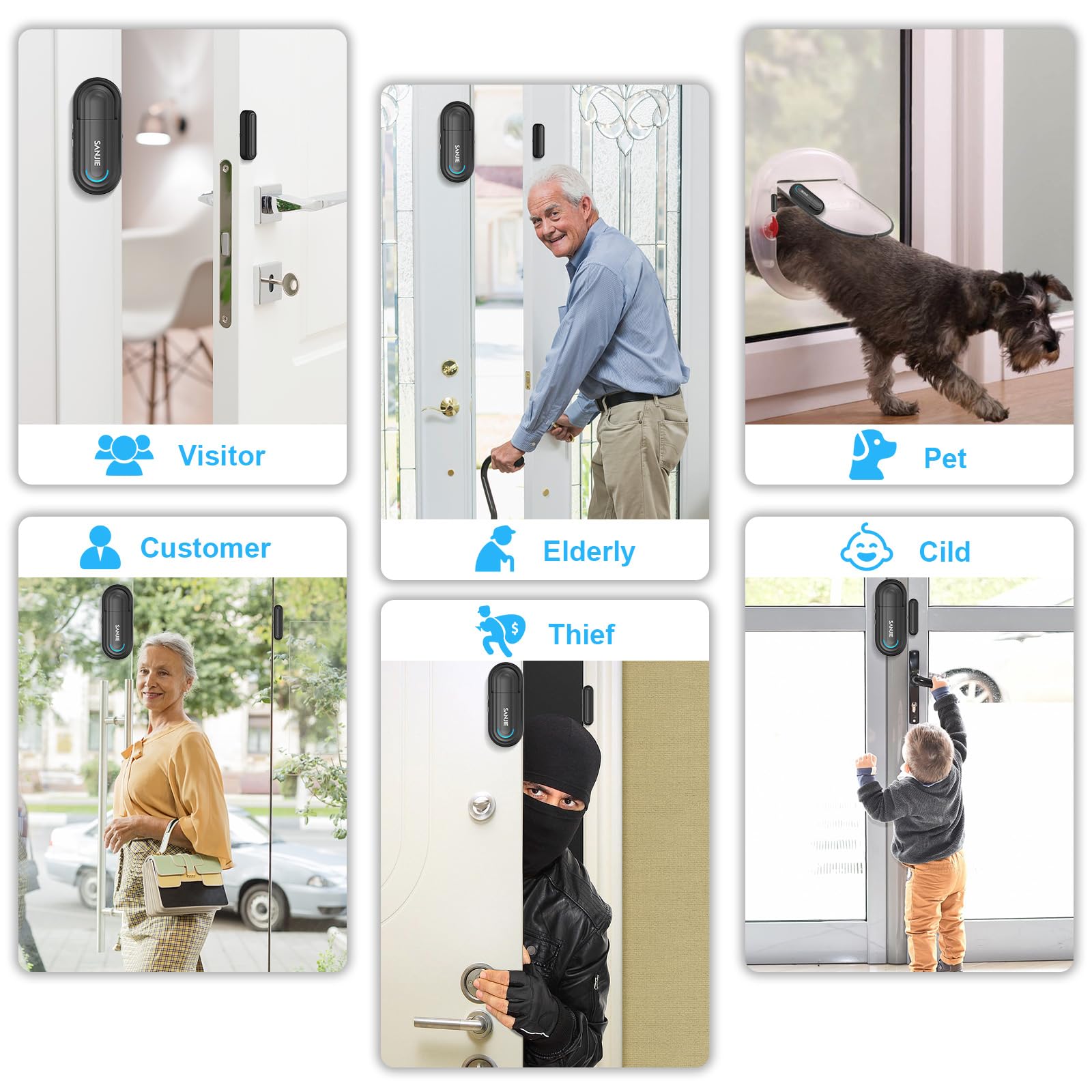 Sanjie New Wireless Pool Door Alarm with Remote – 120dB Adjustable Volume, 4 Modes for Home Security, Kids Safety, Elderly & Dementia Monitoring