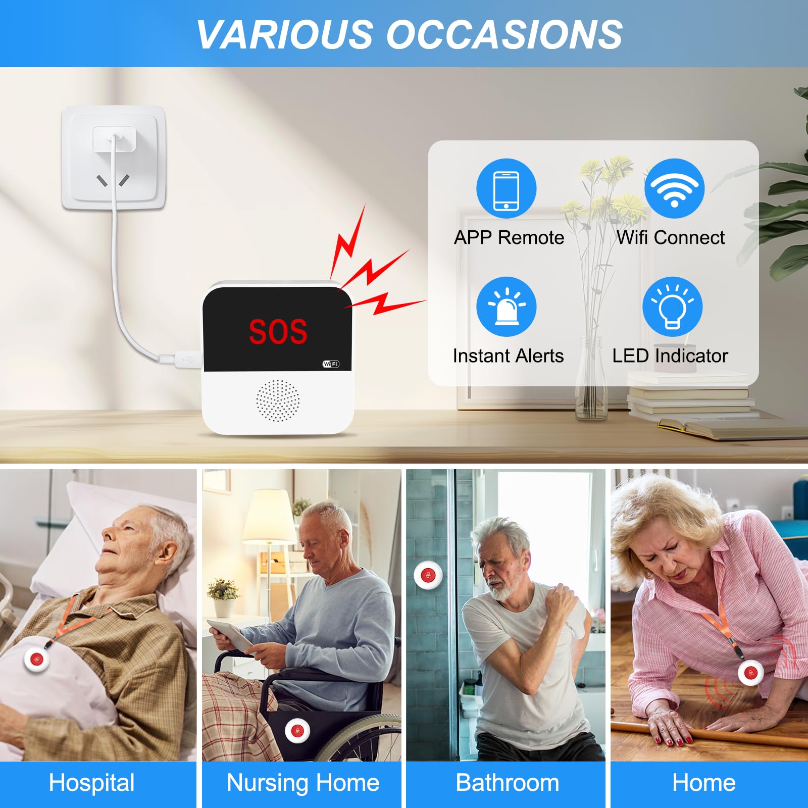 Sanjie Smart WiFi Caregiver Pager with Call Button – Rechargeable Alert System for Elderly, Seniors, Patients, Disabled – TUYA App, Waterproof, No Monthly Fee