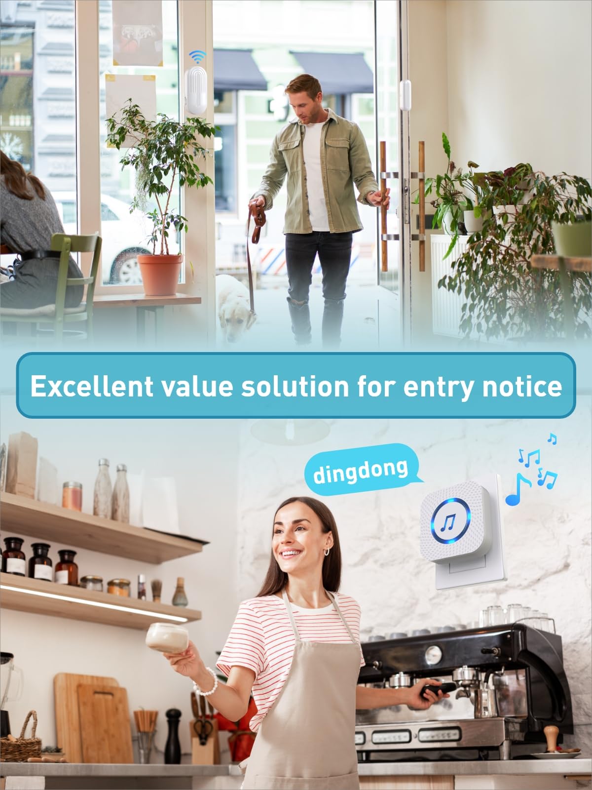 Door Chime,Wireless Door Sensor SanJie Door Alarm Chime with 55 Chimes 5 Adjustable Volume Mute Mode for Business/Home/Store,Door Open Sensor with 1000ft Range LED Indicators 1 Receiver +4 Sensors