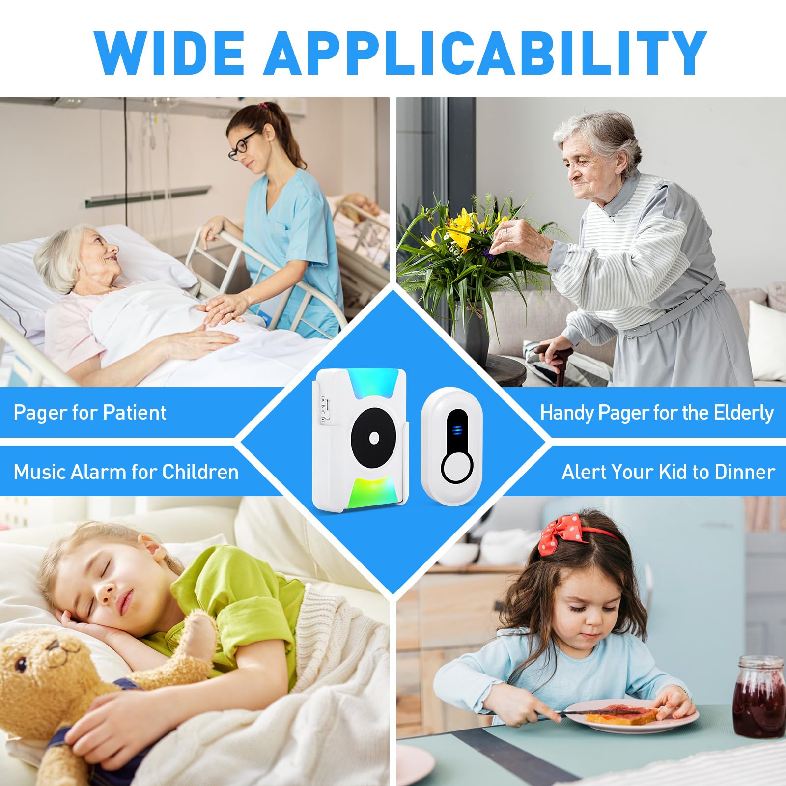 Sanjie Wireless Battery Operated Doorbell with Vibration & LED Flash – Loud Door Chime Kit for Home, Hearing Impaired, 4 Modes, 5 Volume Levels