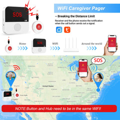 Sanjie Smart WiFi Caregiver Pager with Call Button – Rechargeable Alert System for Elderly, Seniors, Patients, Disabled – TUYA App, Waterproof, No Monthly Fee