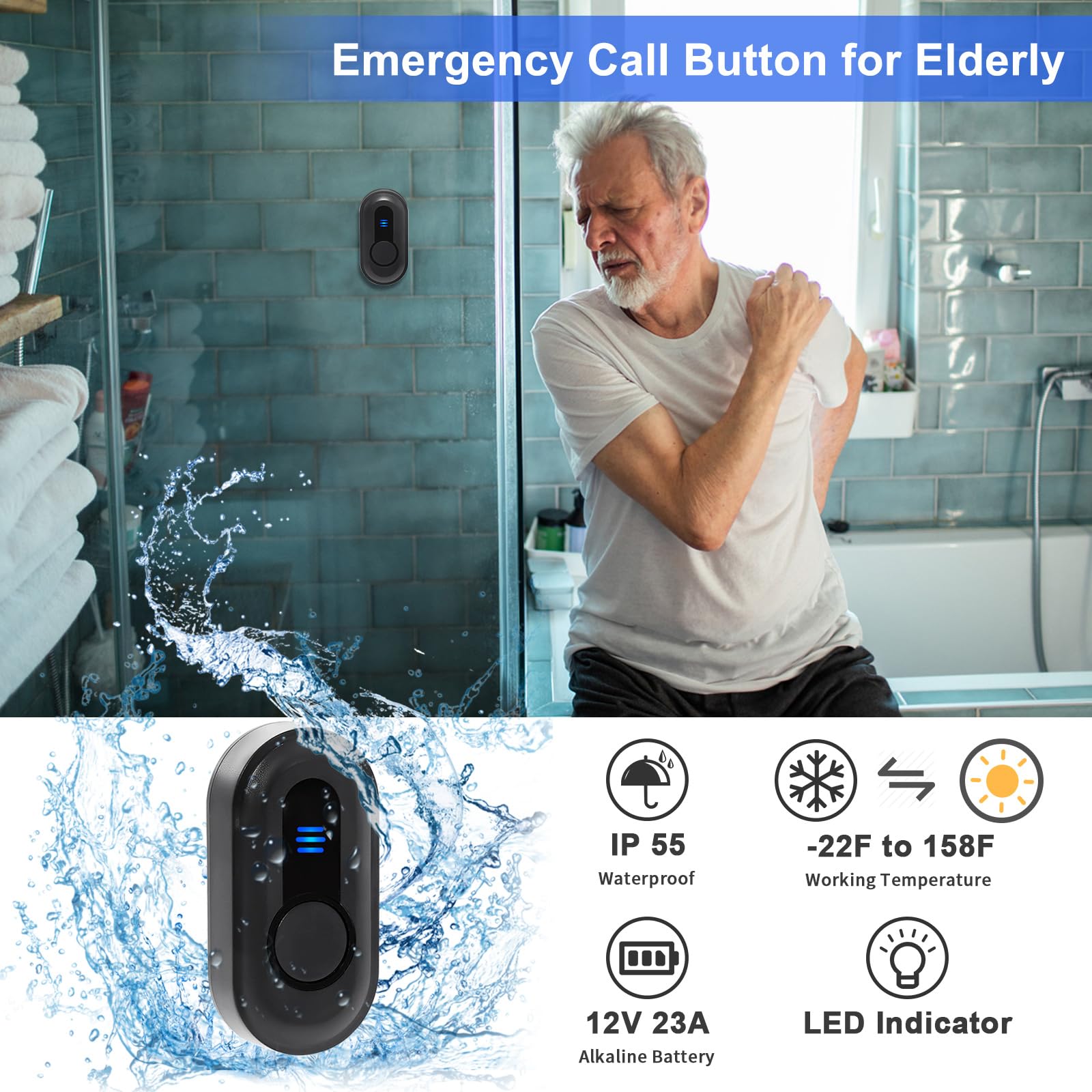 Daytech Wireless Caregiver Pager with LED Display – 500Ft Nurse Call System for Elderly & Patients (Waterproof Call Button)
