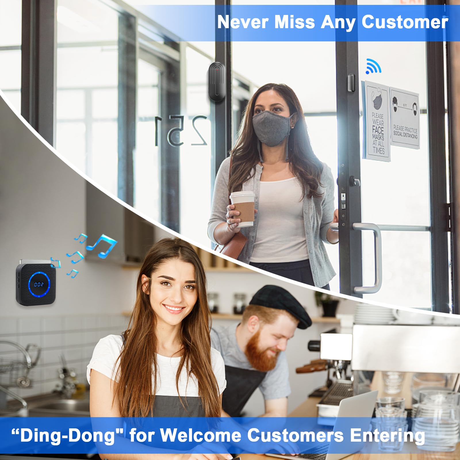 SanJie Wireless Door Chime with Sensor for Home, Office, or Business – 800Ft Range, 55 Chimes, 5 Volume Levels, Entry Alert for Door/Window