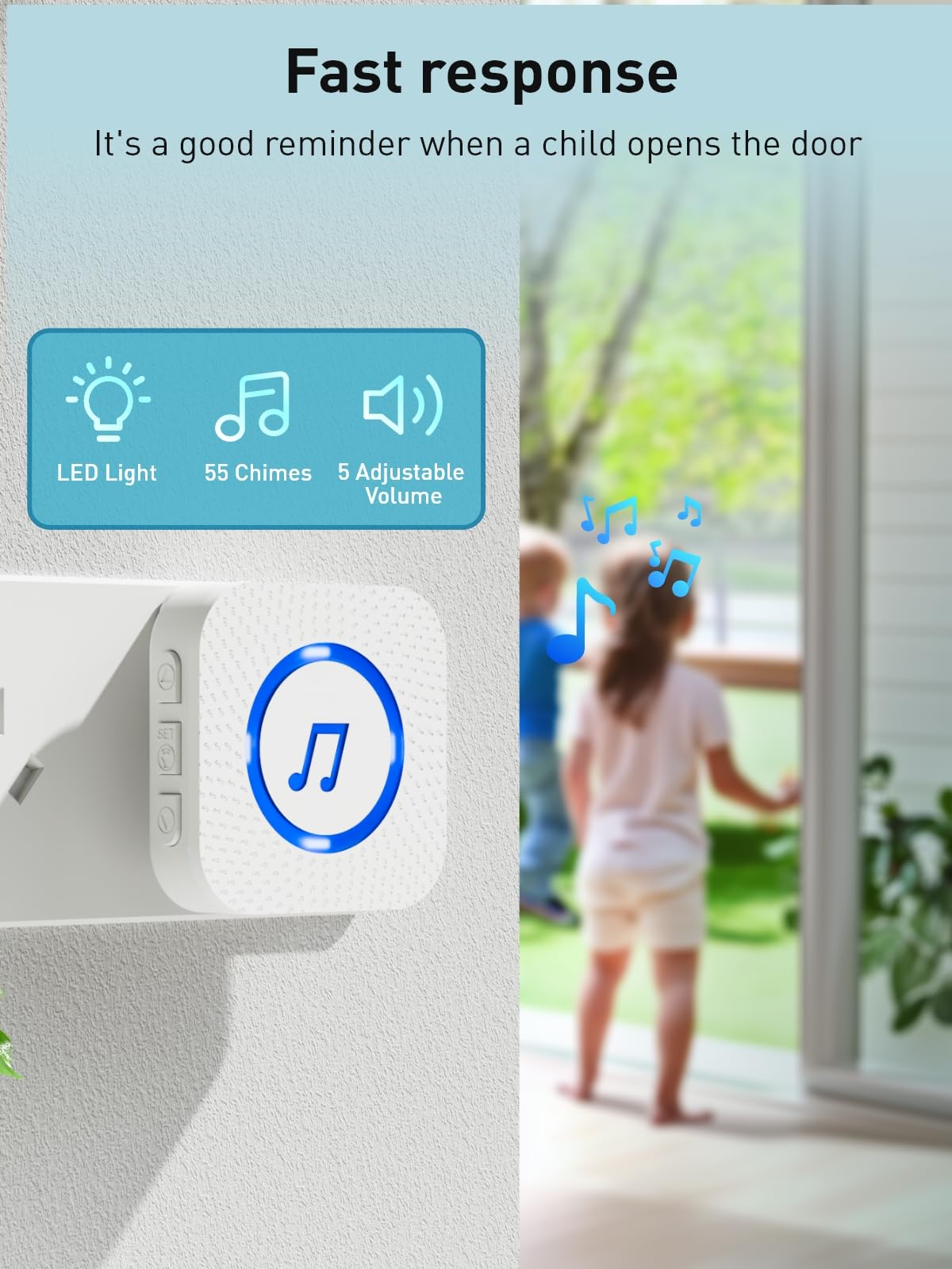 Door Chime,Wireless Door Sensor SanJie Door Alarm Chime with 55 Chimes 5 Adjustable Volume Mute Mode for Business/Home/Store,Door Open Sensor with 1000ft Range LED Indicators 1 Receiver +4 Sensors