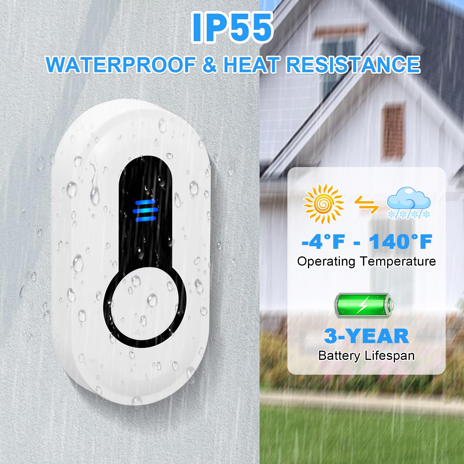 Sanjie Wireless Battery Operated Doorbell with Vibration & LED Flash – Loud Door Chime Kit for Home, Hearing Impaired, 4 Modes, 5 Volume Levels