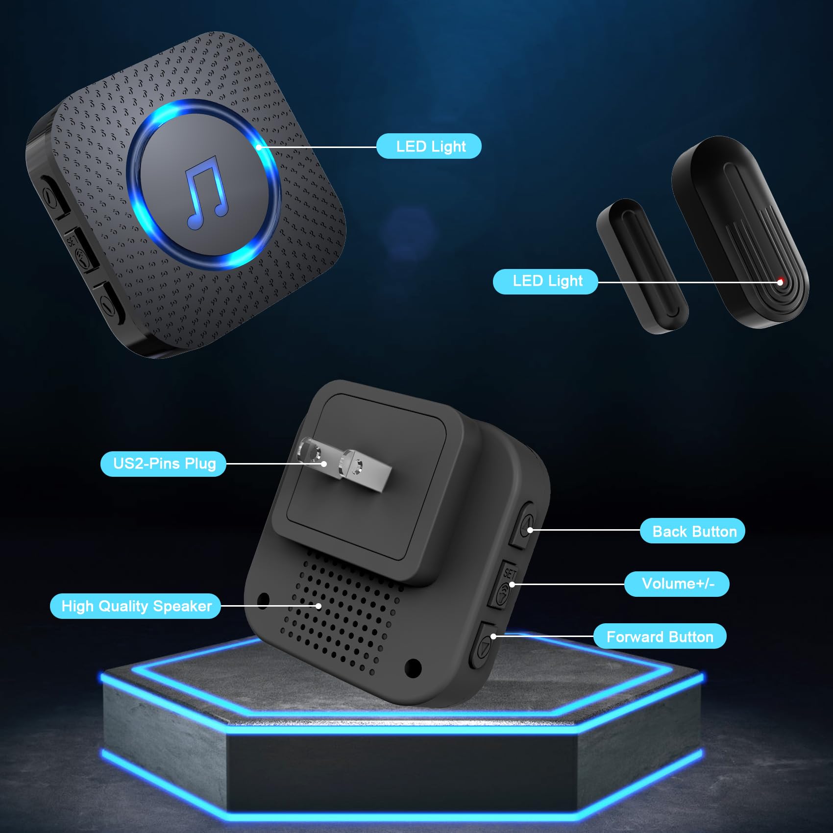 SANJIE Wireless Door Chime Alarm – 500FT Range, 26 Chimes, LED Sensor for Home/Business/Store Entry Alert, 5 Volume Levels & Mute Mode (Black)