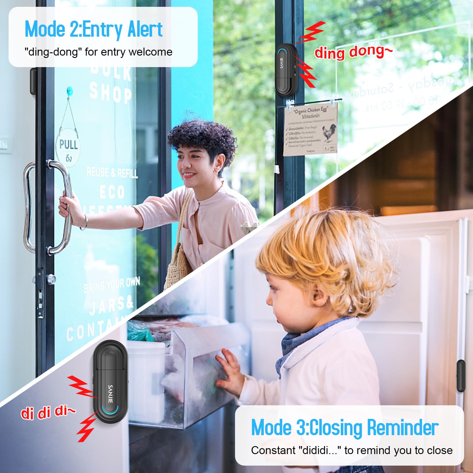 Sanjie New Wireless Pool Door Alarm with Remote – 120dB Adjustable Volume, 4 Modes for Home Security, Kids Safety, Elderly & Dementia Monitoring