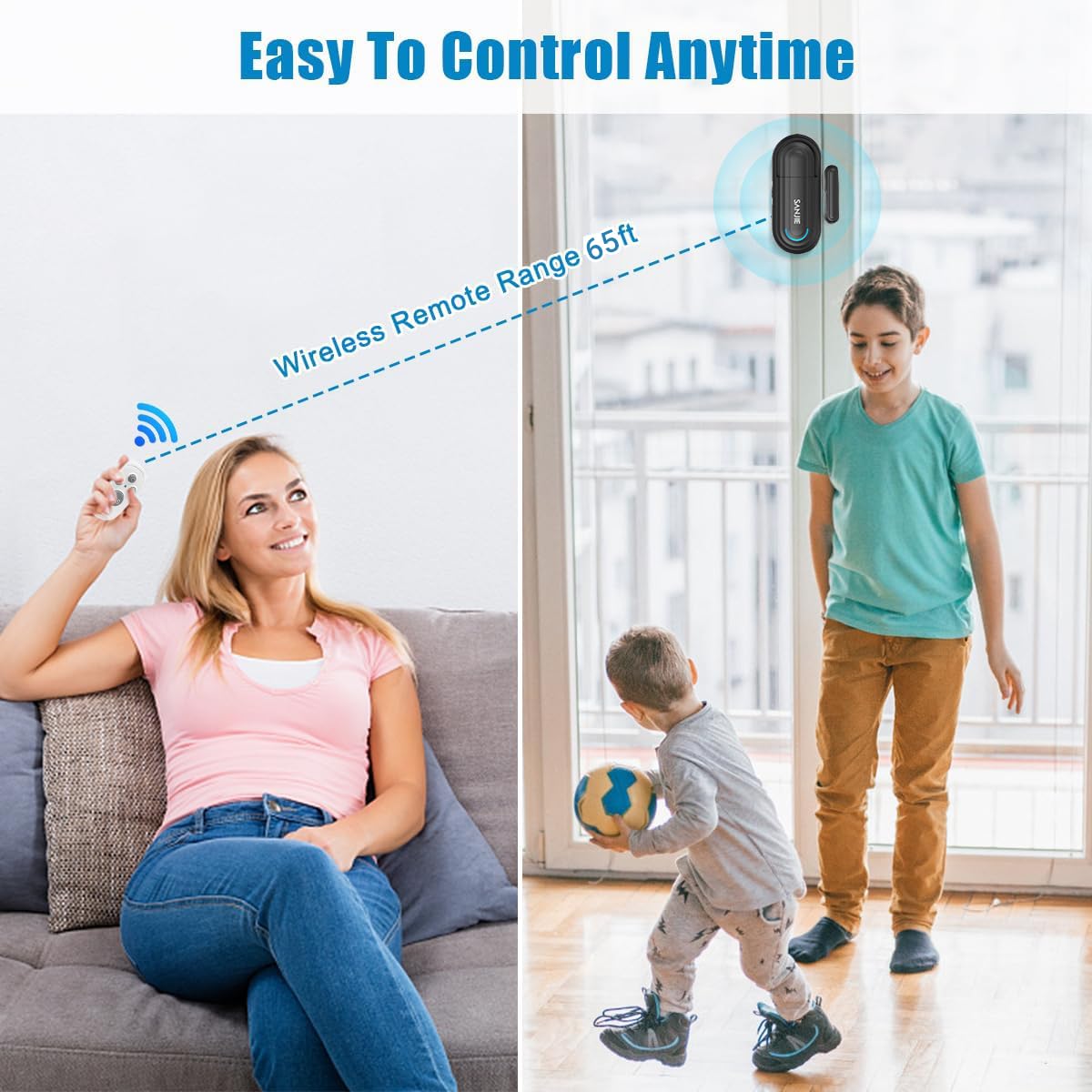 Sanjie New Wireless Pool Door Alarm with Remote – 120dB Adjustable Volume, 4 Modes for Home Security, Kids Safety, Elderly & Dementia Monitoring