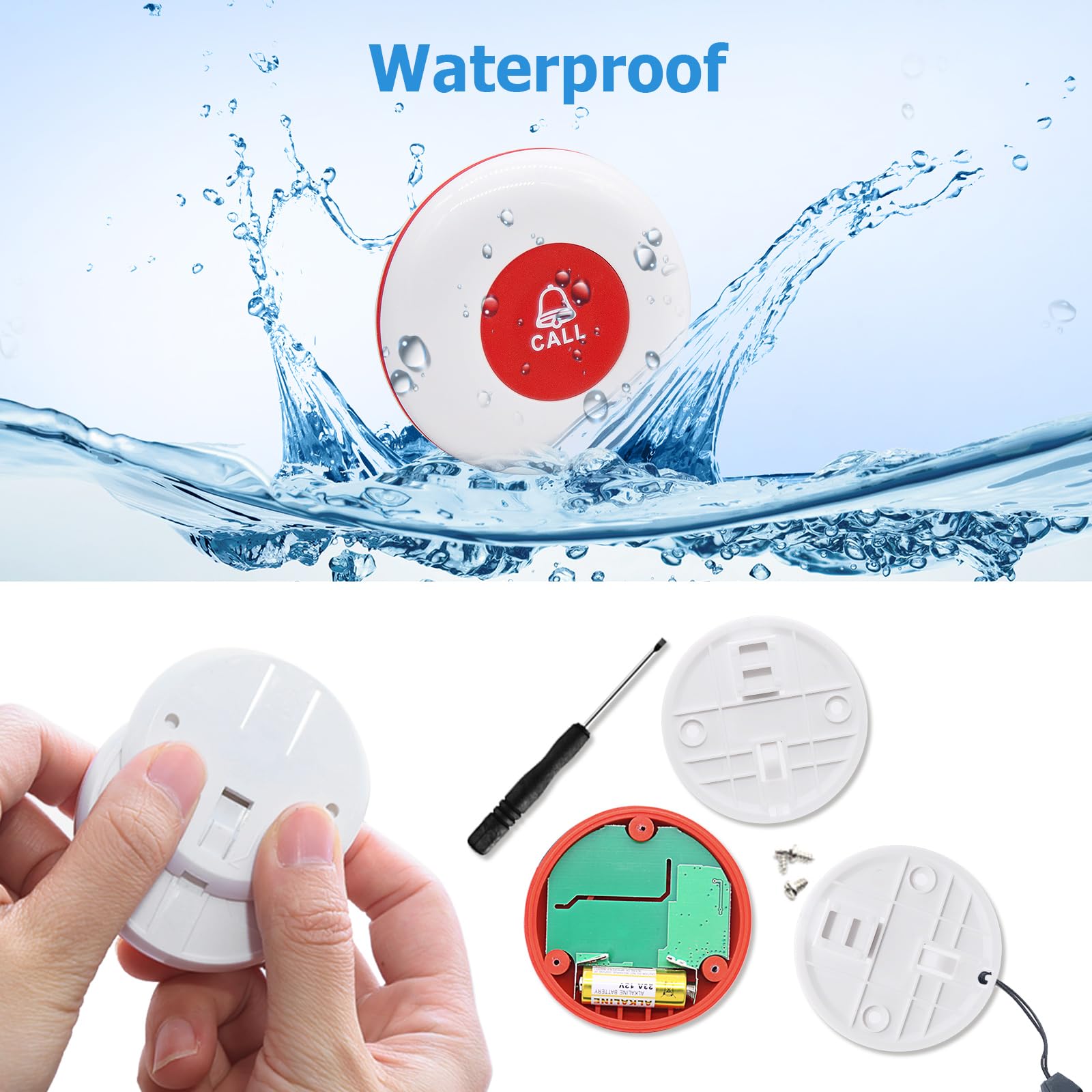 Sanjie Wireless Call Button for Seniors - Emergency SOS Pager System with 2 Panic Buttons