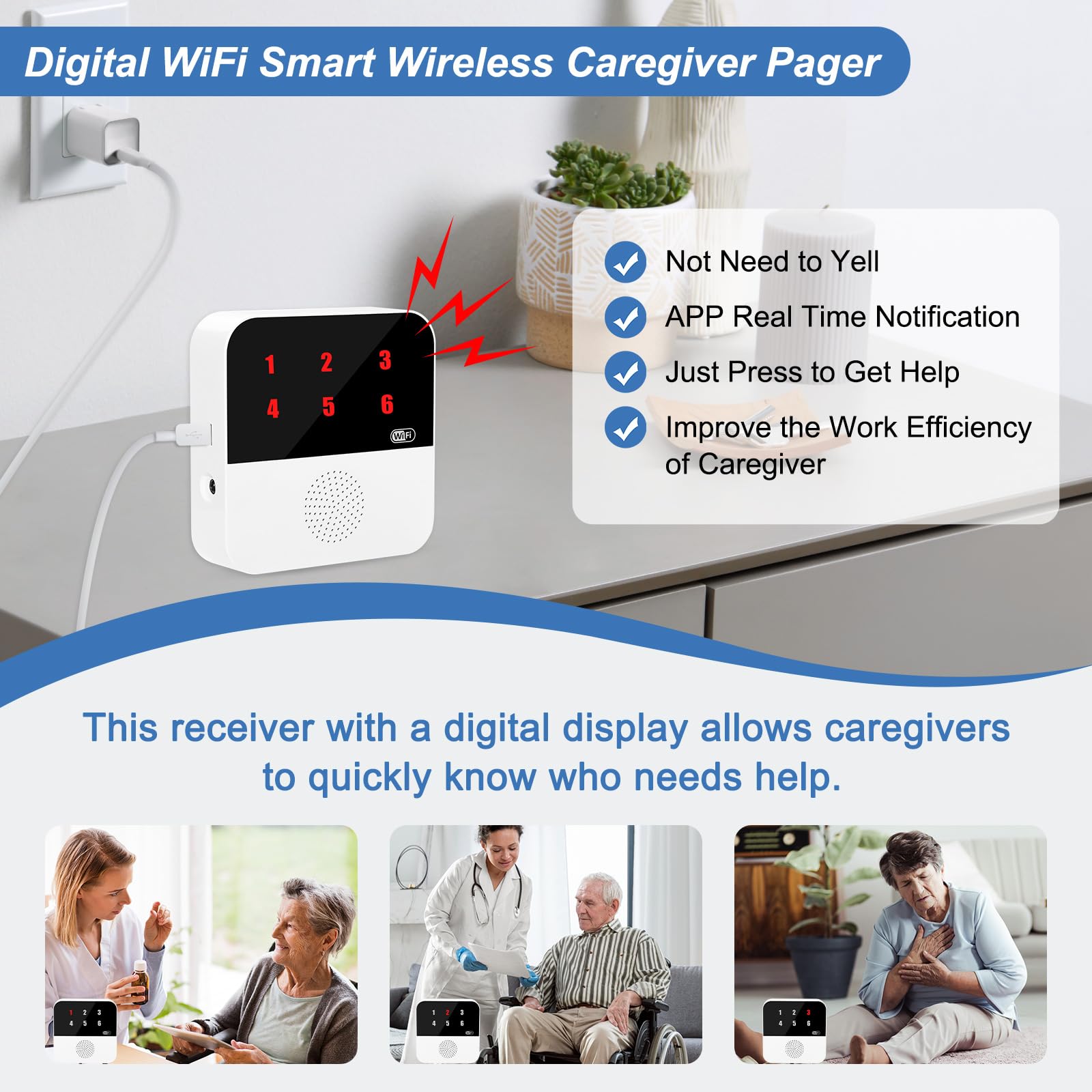 Sanjie TY05 Transform How You Care for Your Loved Ones – Even From Miles Away  No Monthly Fee with Led Number Display