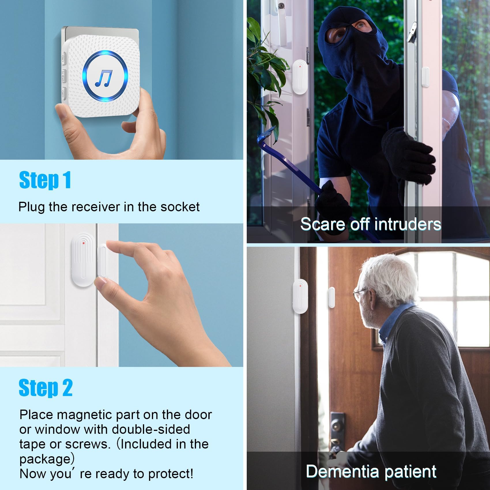 SanJie Wireless Door Chime for Business & Home – 500FT Range Entry Alert with 26 Chimes & Volume Control