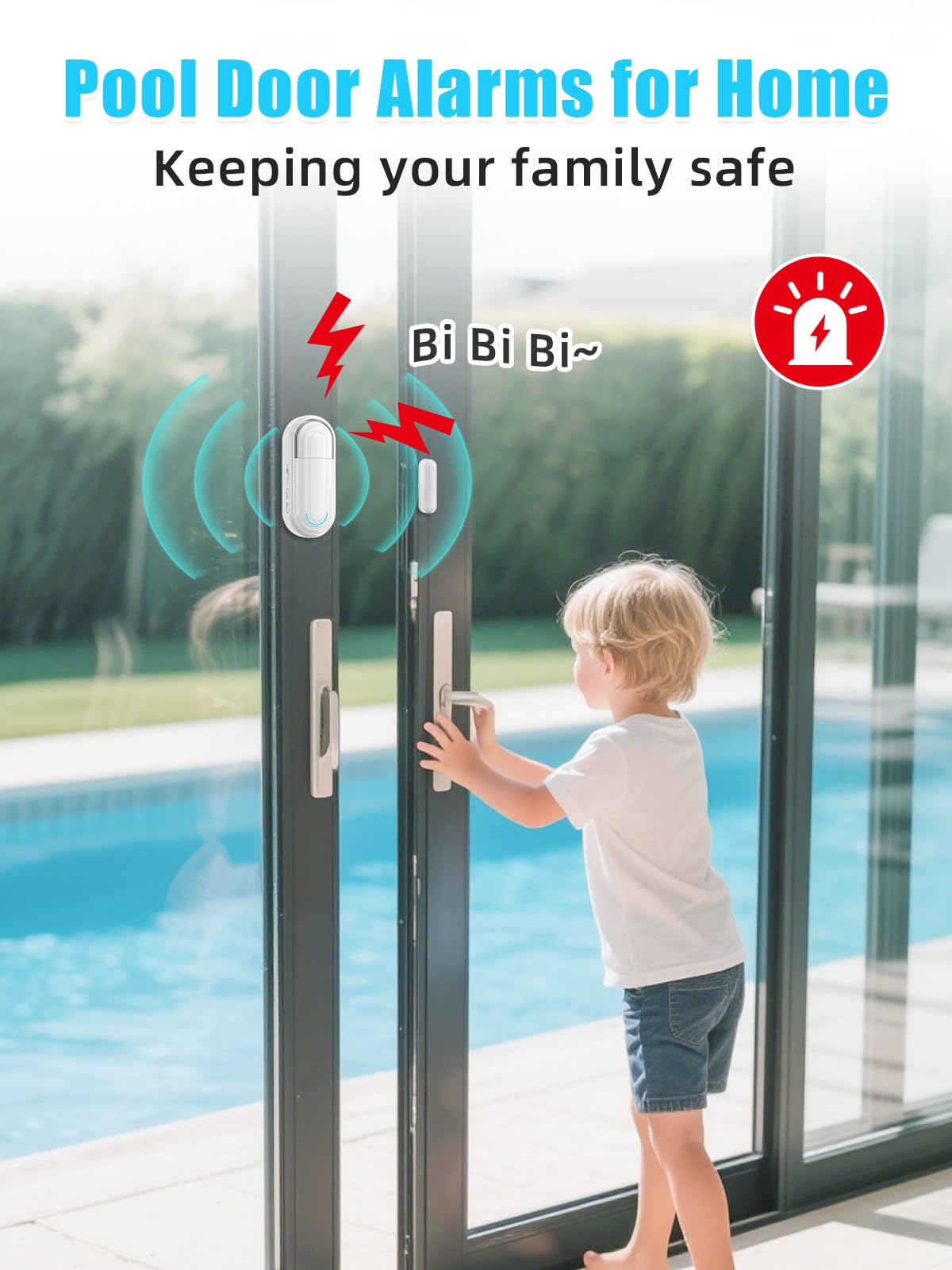 Sanjie Pool Door Alarm for Kids Safety, Wireless Window & Door Alarm Sensor with Remote, 0–120dB Adjustable Volume, 4 Modes, for Home Security & Dementia Monitoring