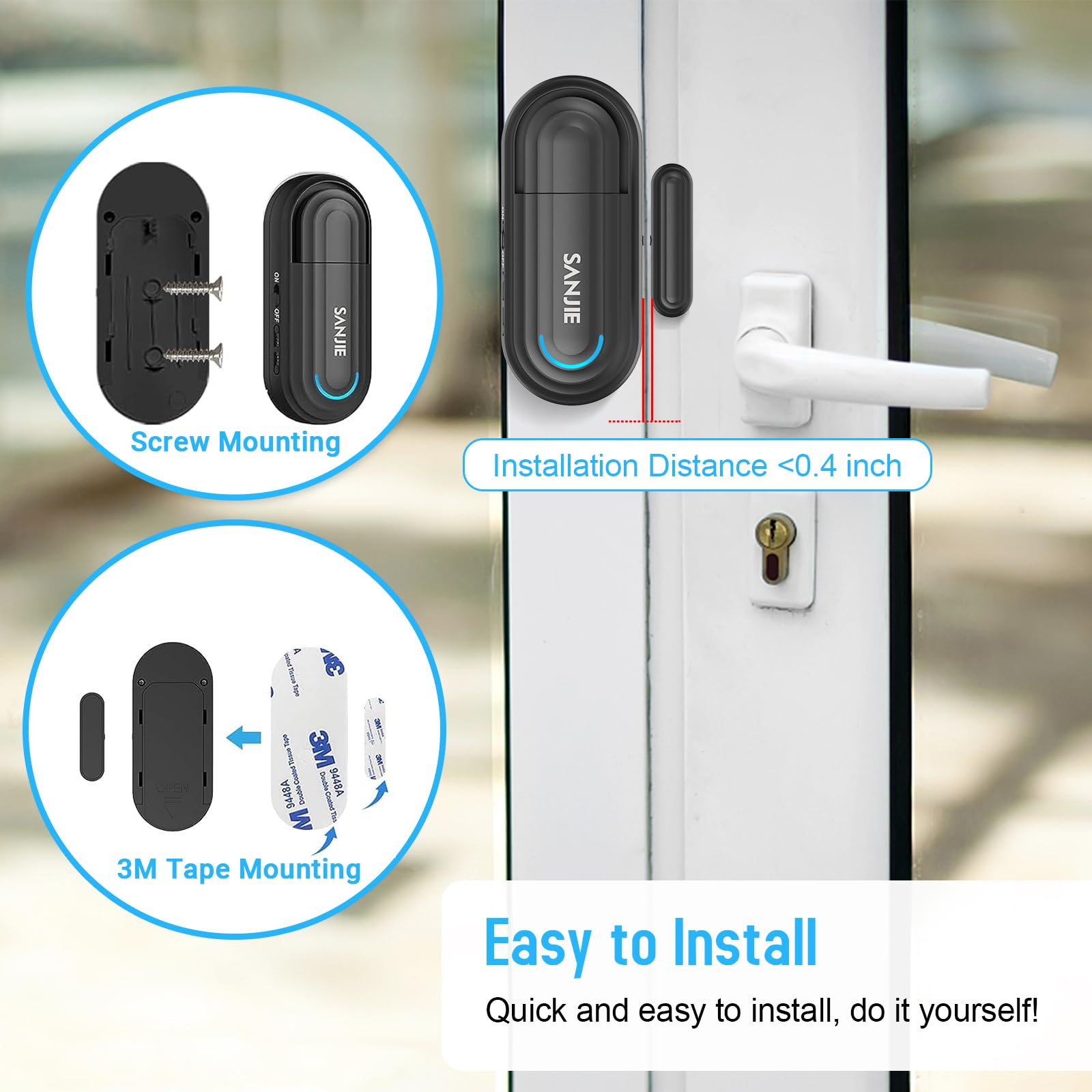 Sanjie New Wireless Pool Door Alarm with Remote – 120dB Adjustable Volume, 4 Modes for Home Security, Kids Safety, Elderly & Dementia Monitoring
