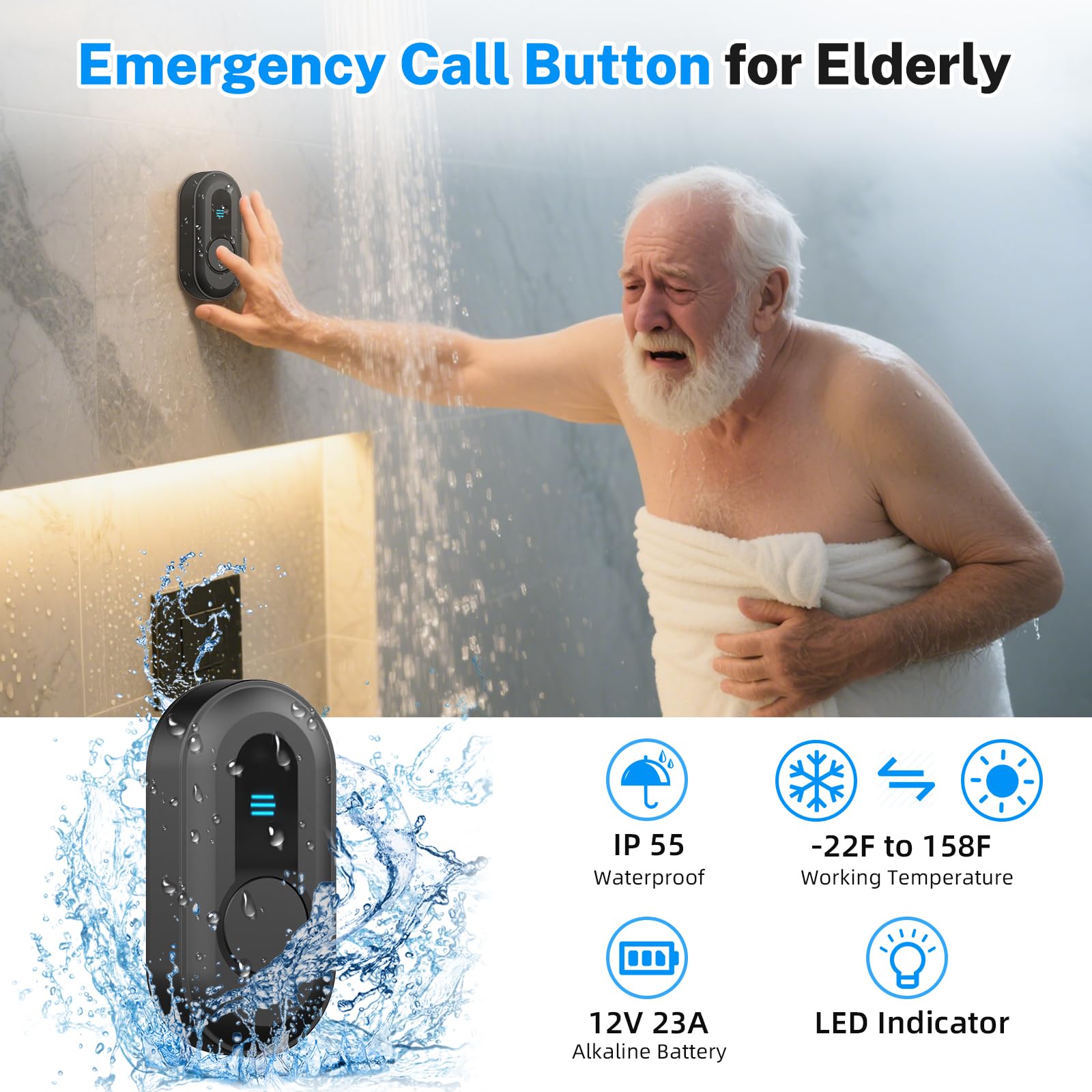 Sanjie Wireless Emergency Call System – 500Ft Range Caregiver Pager with LED Display & 10 Waterproof Buttons