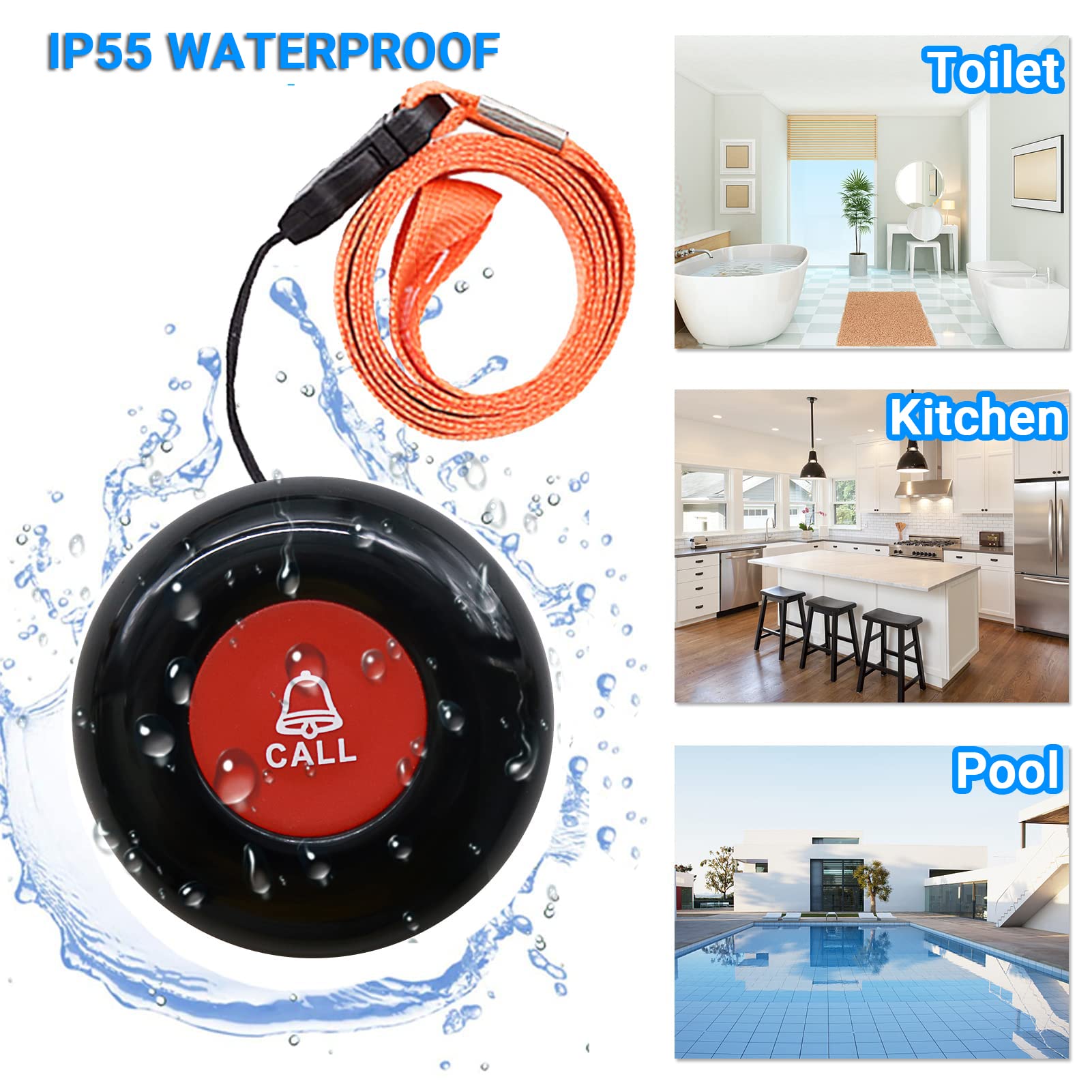 Sanjie Wireless Call Button for Seniors - Emergency SOS Pager System with 2 Panic Buttons