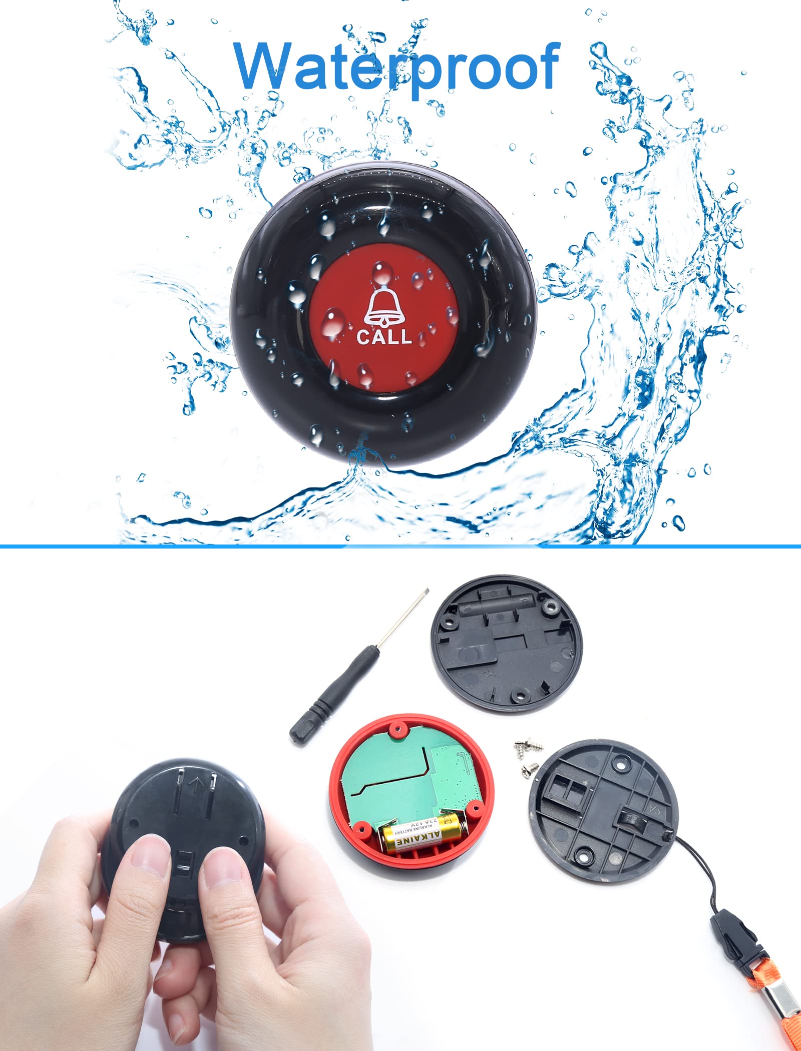 Sanjie Wireless Call Button for Seniors - Emergency SOS Pager System with 2 Panic Buttons