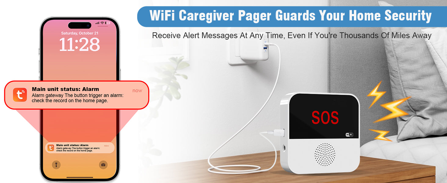Sanjie Best WiFi Caregiver Pager with Call Button & Watch – Emergency Alert System for Seniors, Disabled, Elderly – Tuya App Remote Alarm & Notification Anywhere
