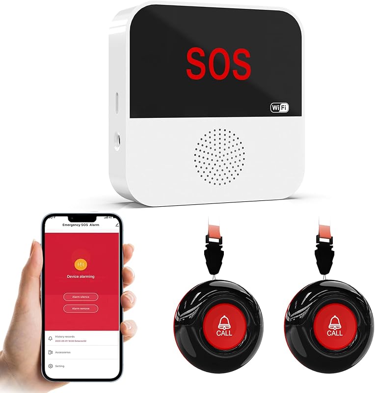Sanjie Best WiFi Caregiver Pager with Call Button & Watch – Emergency Alert System for Seniors, Disabled, Elderly – Tuya App Remote Alarm & Notification Anywhere