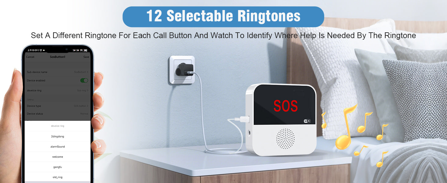 Sanjie Best WiFi Caregiver Pager with Call Button & Watch – Emergency Alert System for Seniors, Disabled, Elderly – Tuya App Remote Alarm & Notification Anywhere