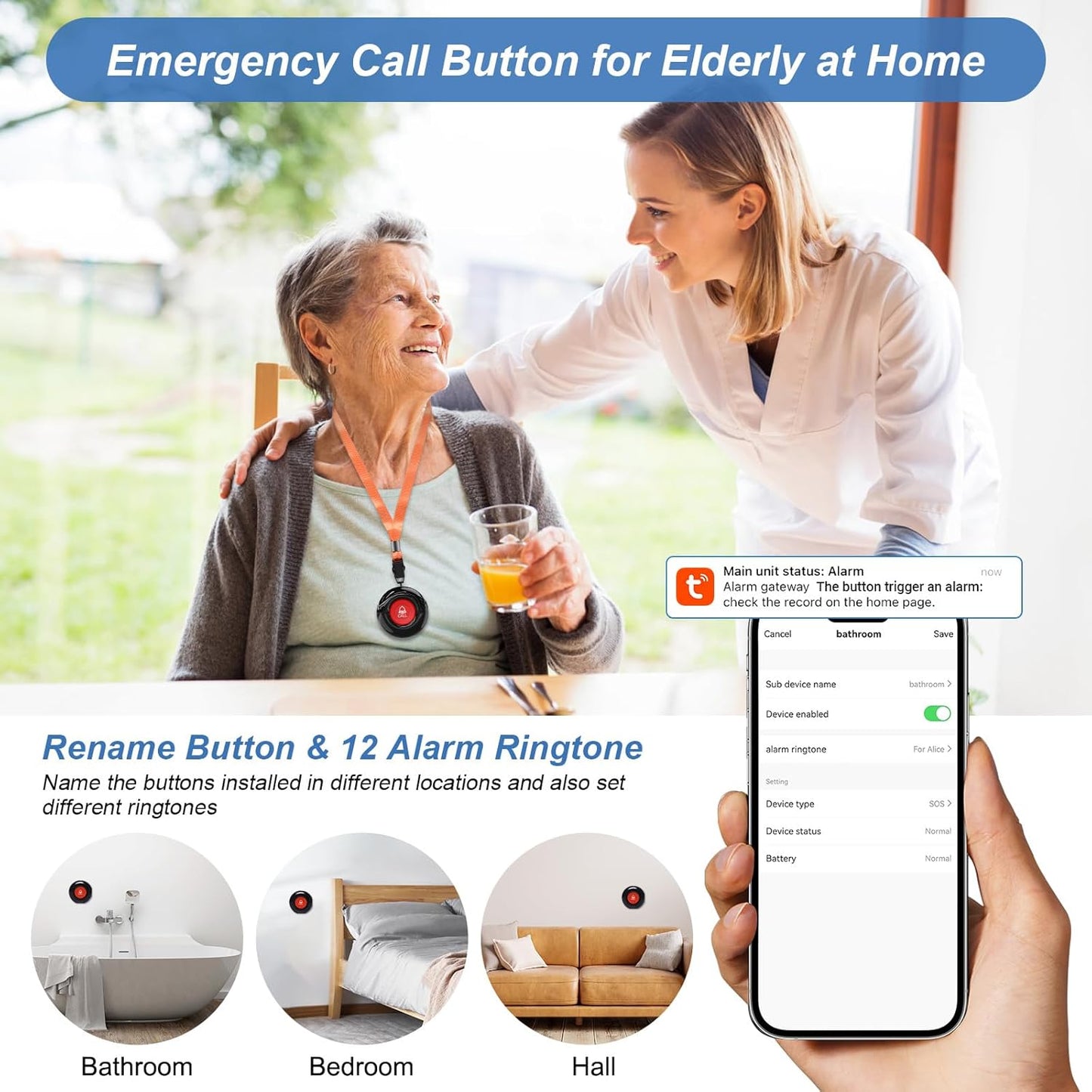 WiFi Smart Wireless Caregiver Pagers for Elderly Alert Button That Calls Cell Phone Caregiver Alert System with LED Number Display 2 SOS Call Button 1 Receiver(Only Supports 2.4GHz &amp; No Monthly Fee)