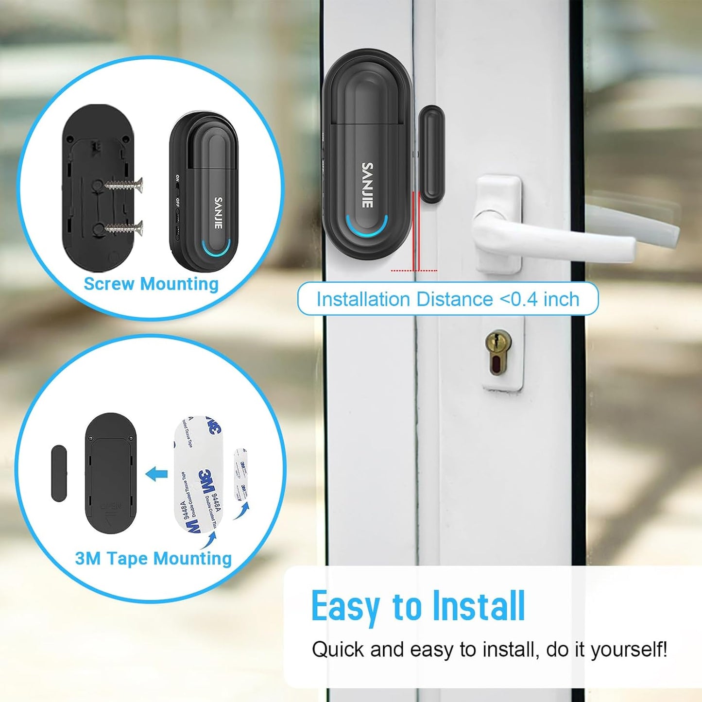 Pool Door Alarms for Home Security Loud, 0-120 Db Volume Ajustable with 4 Modes, Wireless Door Alarm with Remote for Kids Safety/Dementia Patients/Home/Pool (2 Sensor &amp; 1 Remote)