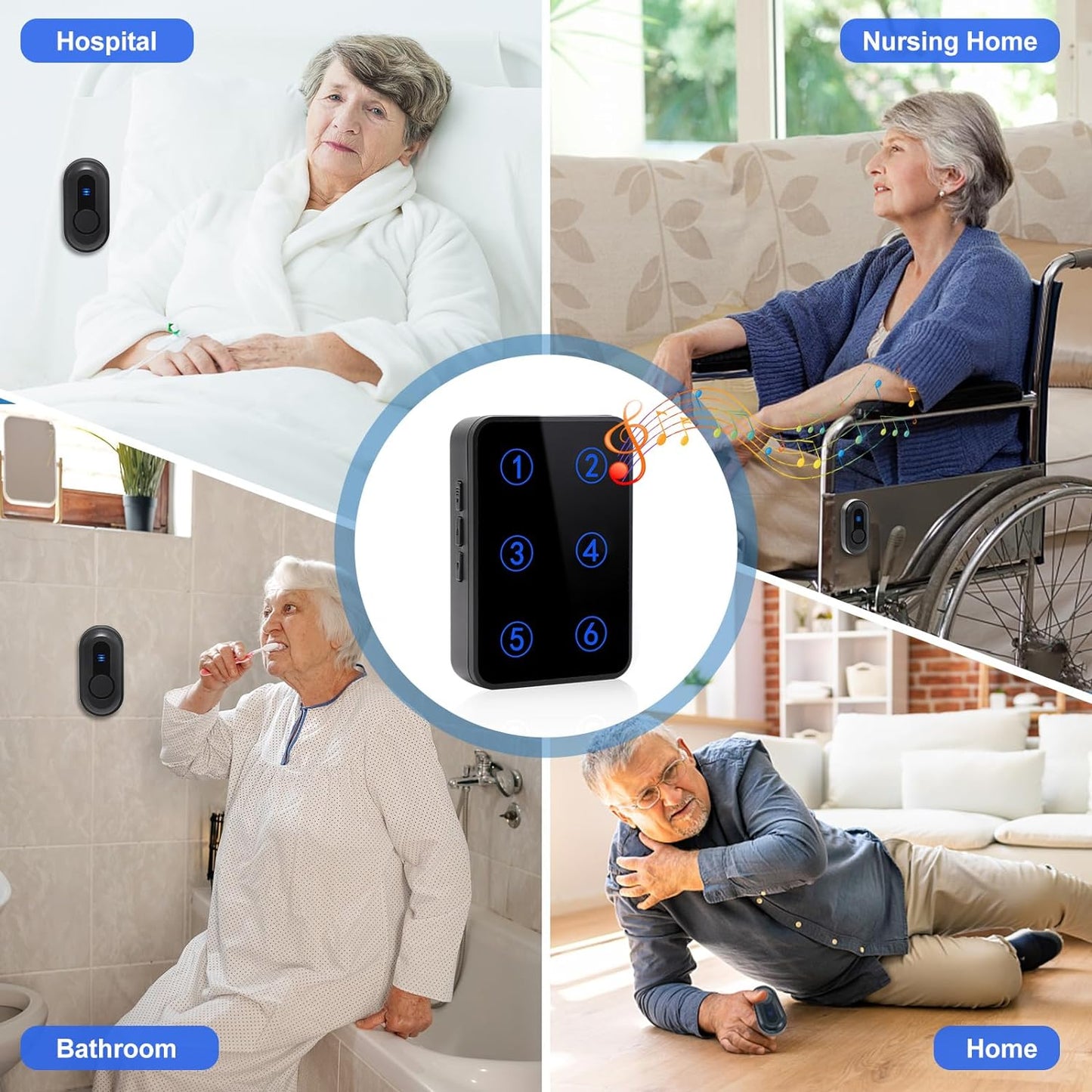 Wireless Caregiver Pager Call Button Nurse Call System 500Ft Range with LED Number Display for Elderly/Patient/Disabled at Home/Hospital/Clinic(6 Waterproof Call Button &amp; 1 Receiver)