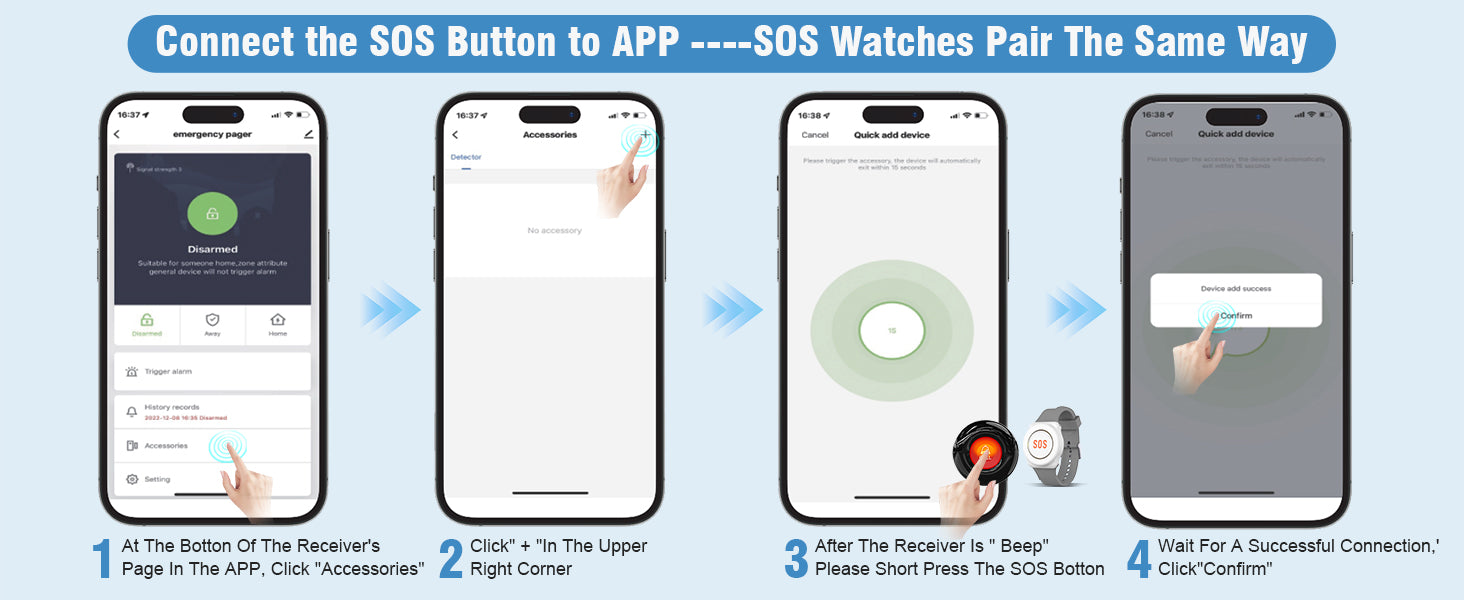 Sanjie Best WiFi Caregiver Pager with Call Button & Watch – Emergency Alert System for Seniors, Disabled, Elderly – Tuya App Remote Alarm & Notification Anywhere