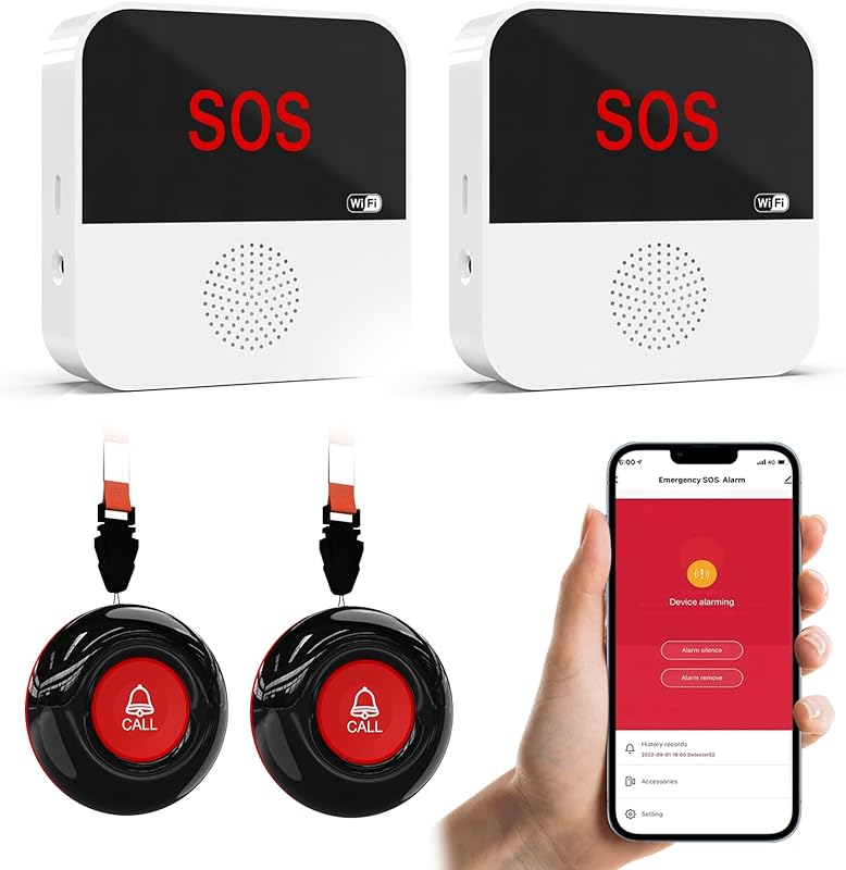 Sanjie Best WiFi Caregiver Pager with Call Button & Watch – Emergency Alert System for Seniors, Disabled, Elderly – Tuya App Remote Alarm & Notification Anywhere